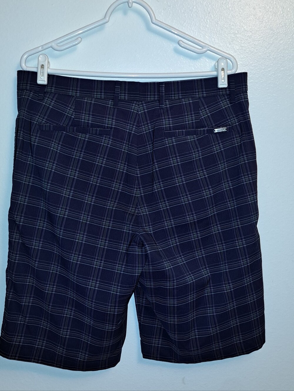 Greg Norman Collection Navy Plaid Lightweight Performance Golf/Casual Shorts